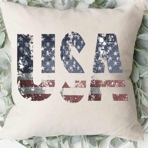 USA Rustic Flag Throw Pillow Cover, Memorial Day - Picture 2 of 3